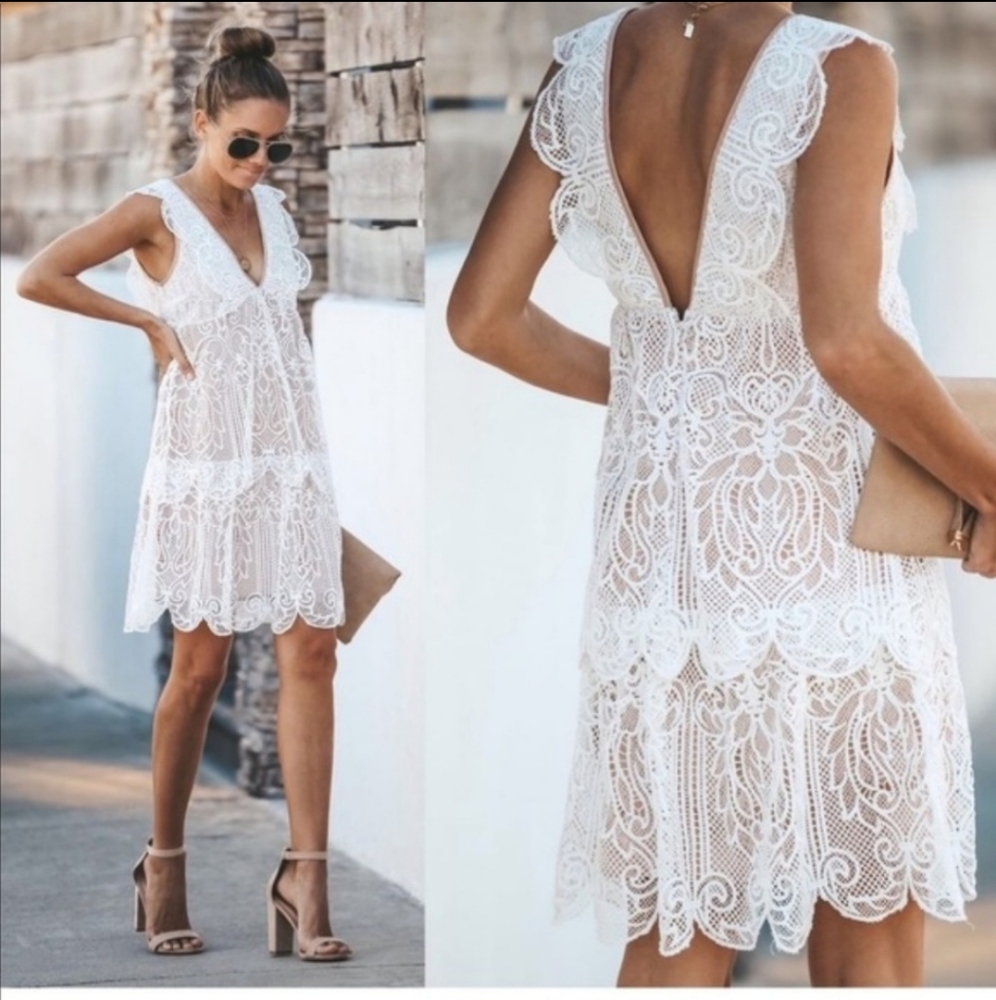 **SOLD** NWT SugarLips Lace Tiered Dress, White, Sz. Small